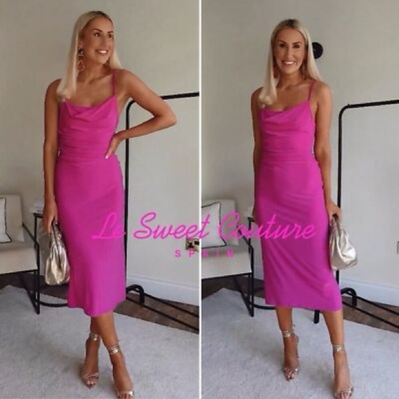Zara Women’s Draped Neckline Midi Dress Sleeveless Blogger Favorite in Fuchsia M - Picture 14 of 14